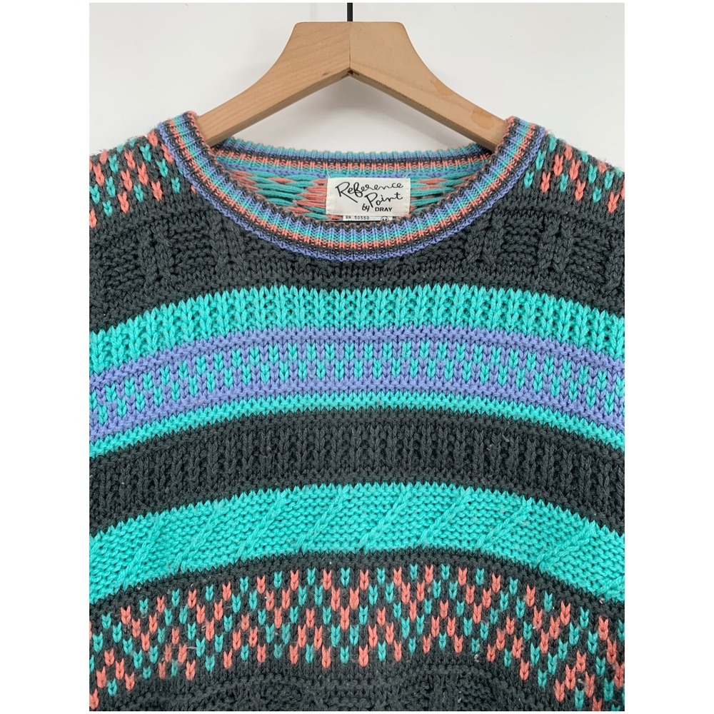 Vintage 80s Cosby Sweater Womens Medium Colorful Aztec Chunky Knit Cozy Ski